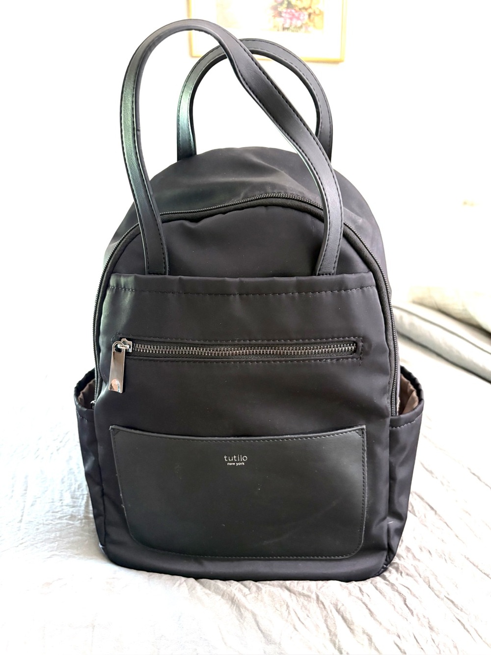 Tutilo New York Nylon Faux Leather Small Backpack.